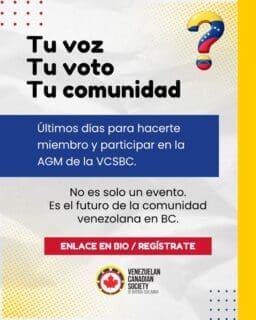 Tu voz cuenta. Tu participación importa. 🇻🇪🇨🇦 Últimos días para ser parte del cambio.
.
🔗 Regístrate — enlace en la bio (https://vcsbc.ca/es/join-the-team/)
.
#VCSBC #AGM #ComunidadVenezolana #Participa #VenezolanosEnBC
