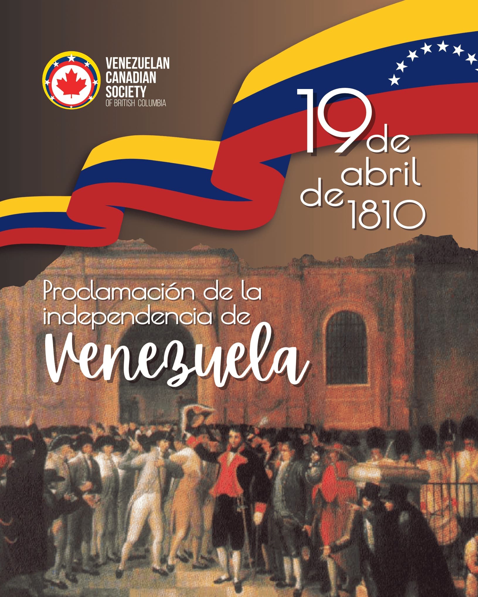 Hoy conmemoramos el 19 de abril de 1810, fecha clave en el inicio de la independencia de Venezuela. Un día que marcó el despertar de un pueblo decidido a luchar por su libertad y soberanía.�
¡Que viva Venezuela libre! 💛💙❤️ ��
#19DeAbril #IndependenciaDeVenezuela #VenezolanosEnBC #VCSBC #venezolanosenvancouver